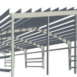 Estrutura metálica de galpão em construção