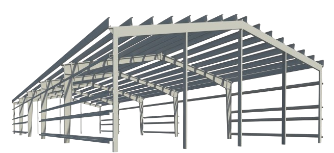 Estrutura metálica de galpão em construção